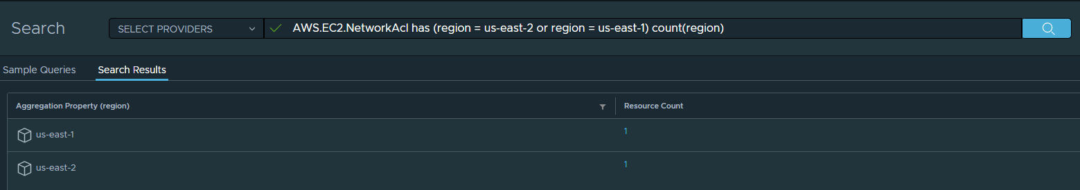 Search across multiple regions based on the entityType, displayed as a count per region