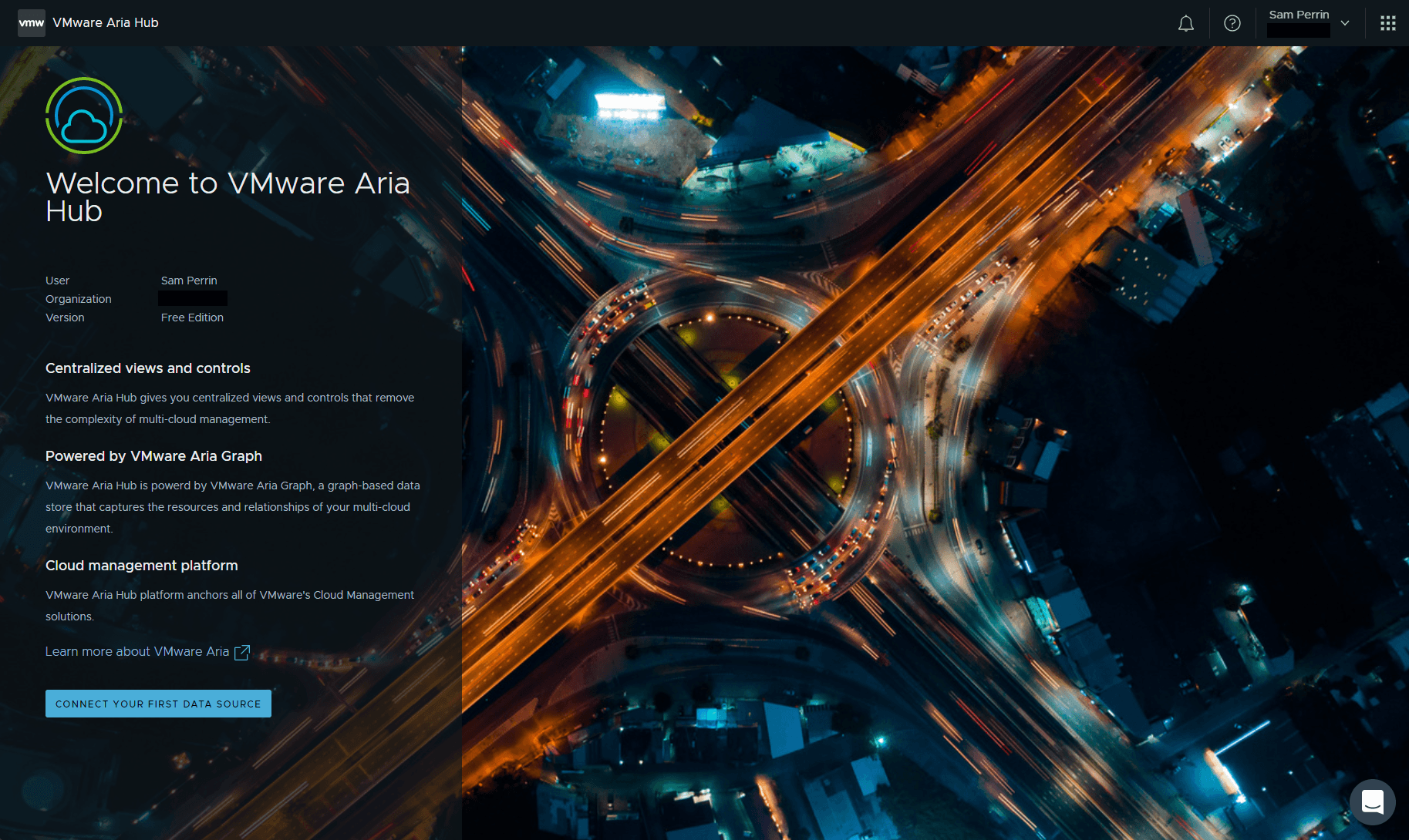 VMware Aria Hub Welcome screen