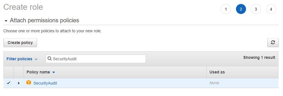 AWS IAM Role creation - attach policies screen
