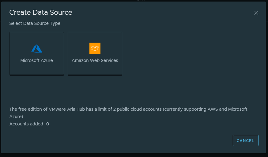 Create Data Source popup window