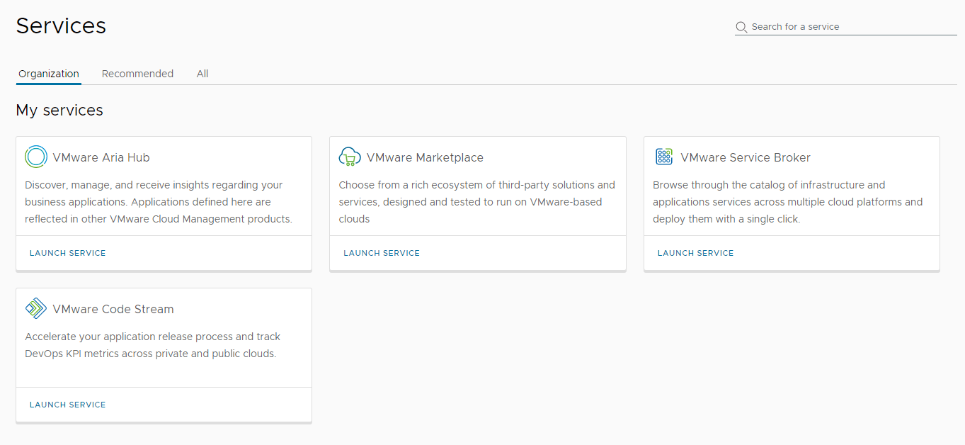 VMware Cloud Services Portal - My Services