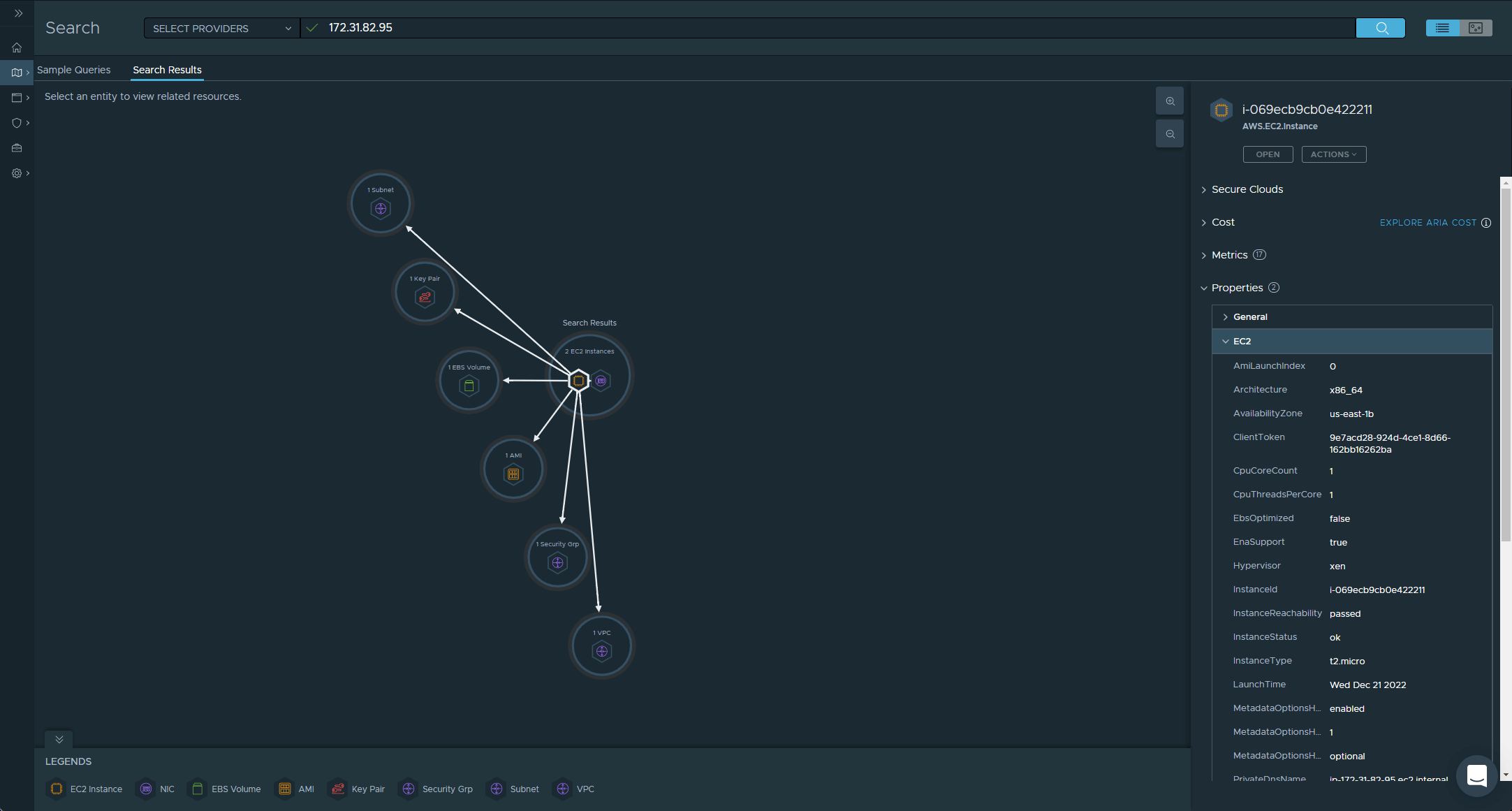 Aria Hub Explore - Searching by PrivateIpAddress (EC2 Instance)