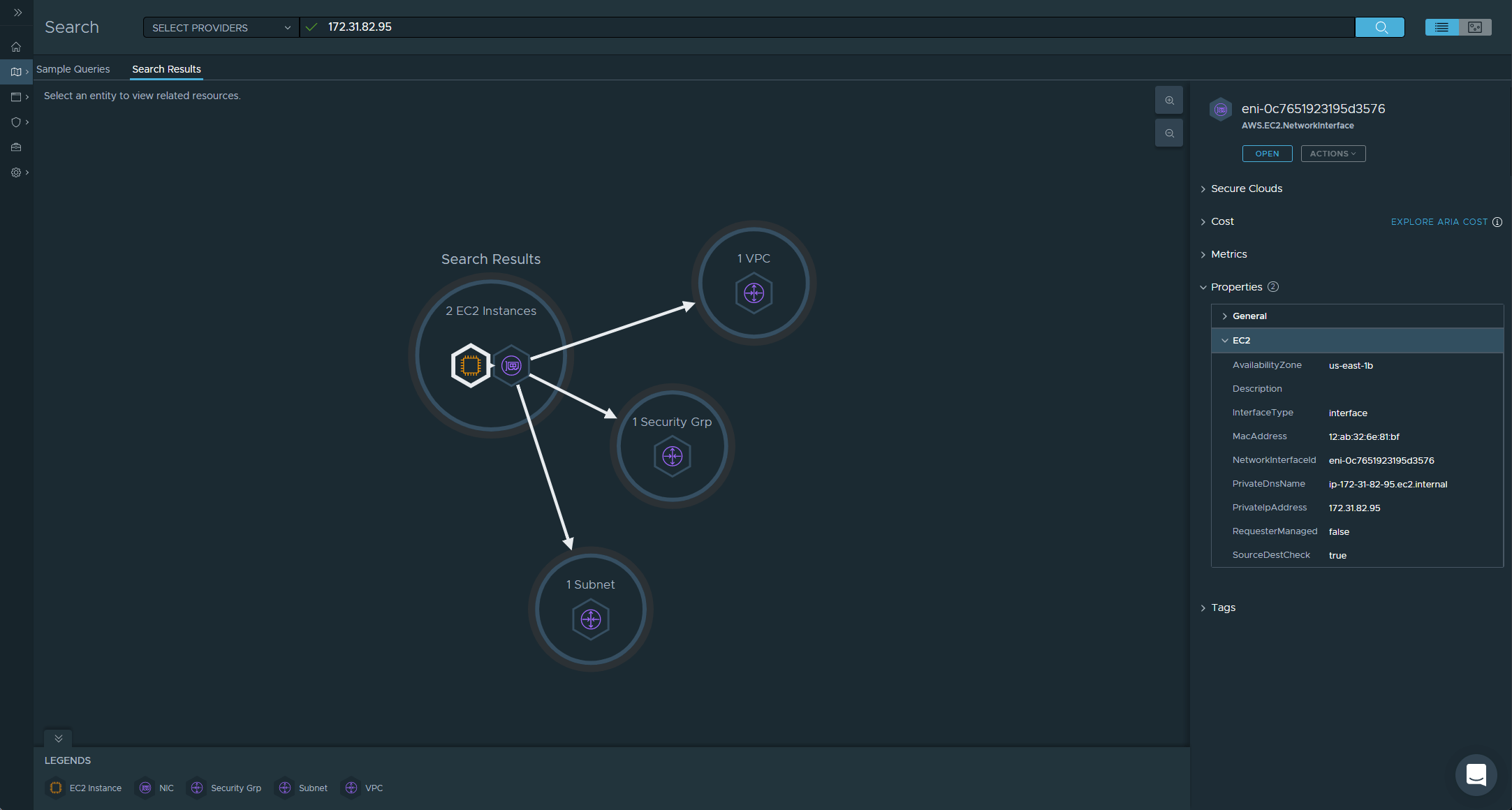 Aria Hub Explore - Searching by PrivateIpAddress (Network Interface)